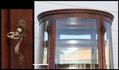 Antique Tiger Oak 2Pillar 3Curved Glass Curio China Cabinet 4Clawfeet 2MirrorBk