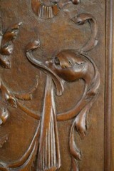 French Antique Hand Carved Wood Cupboard Chimera Head and Mascaron 19th