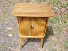 Vintage Mid Century Modern Blonde Tambour Door Cabinet Table Stand