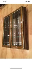 Great Antique Wall Hang Hung Glass Shelf Cupboard Gold Outline Glass Background