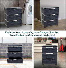 Sunnydaze 3-Tier Storage Cabinet with Drawers – Charcoal Organizer for Home & Of