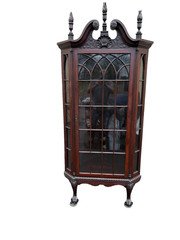67132 Antique Victorian Mahogany Corner China Cabinet Curio