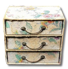 MID-CENTURY Floral 3-Drawer Sewing Set Kit: CONTENTS FULL Boudoir Shabby Country
