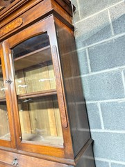 Antique Victorian Burl Walnut Bookcase Cabinet Cupboard Desk With Keys 2pc