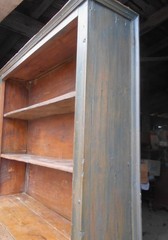 ANTIQUE 18th CENTURY OPEN TOP GREEN PAINTED PEWTER CUPBOARD