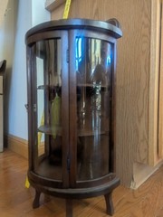 Vintage Bow Front Wall Curio Display Cabinet Bowed Glass Miniature Case 23 x 13