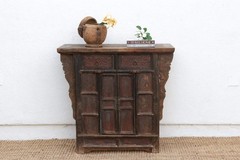 Antique Pagoda Elm Cabinet w/Original Painted Finish Vintage Chinese Cabinet