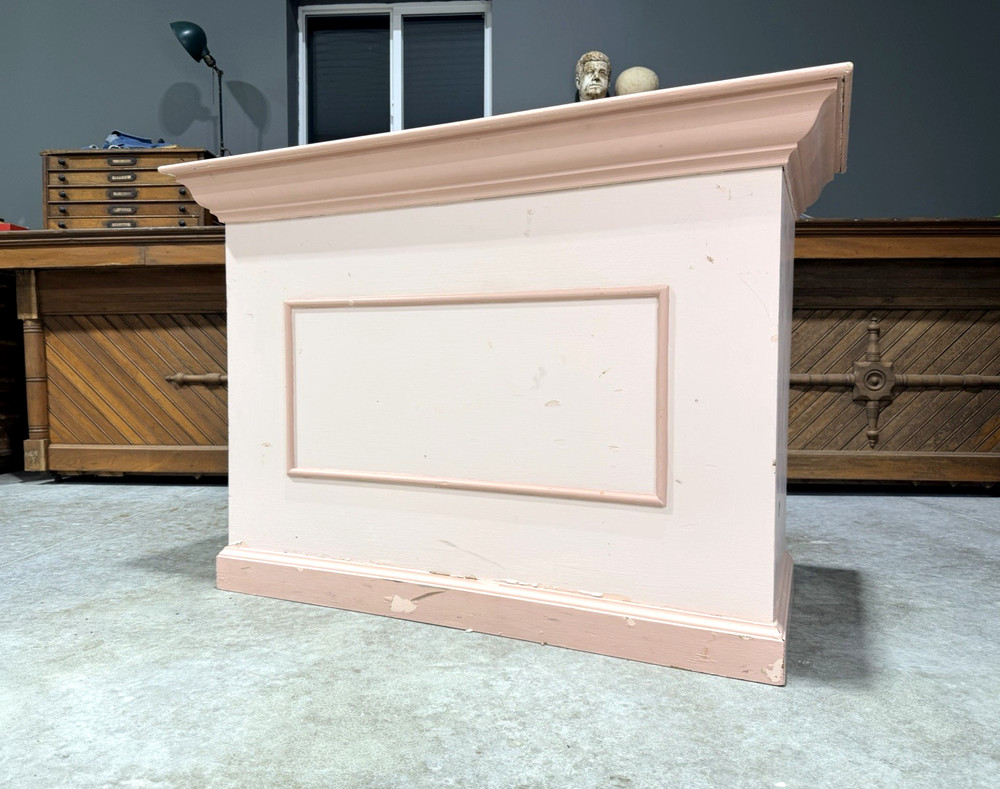 Vintage Store Counter Country Rustic Kitchen Island Desk Pink Antique wood Stand