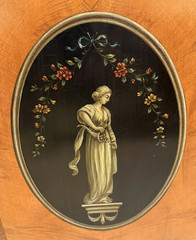 Adam Style Walnut & Satinwood Linen Cabinet with Painted Oval Panels