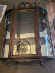 Antique 1940s Ferguson 7843 Mahogany Curved Glass Mirror Curio Case Wall Cabinet