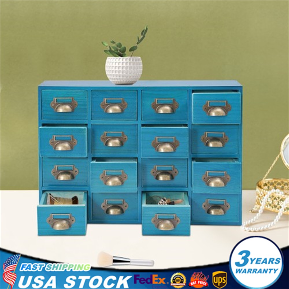 16 Drawers Vintage Tabletop Library Card Catalog Cabinet Apothecary Storage Box