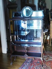 Tall Victorian Carved Dark Mahogany Etagere With Beveled Mirrors 60 1/4″h