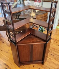 Mid-century Danish Rosewood Corner Cabinet w/Tambour Doors & Floating Shelf