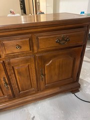 1826 mid century maple hutch 2 glass 2 wood doors 2 drawer excellent comfort