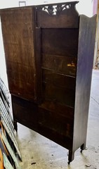Antique 65×40 Walnut Cabinet w/ 2 Mirrors 6 Shelves Rounded Drawer & Glass Door