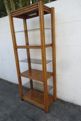 Hollywood Regency Bamboo Rattan Glass Shelving Display Cabinet Bookshelf 5830