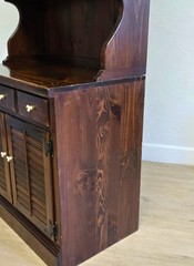 Ethan Allen Antiqued Pine Old Tavern Hutch-Rustic Vintage Shutter Front Shelf