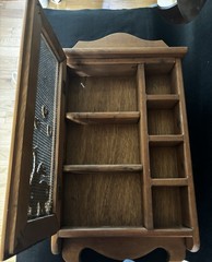Vintage Country Wall Organizer Cabinet Wood Mesh Door Swan Decor Trinket Shelf