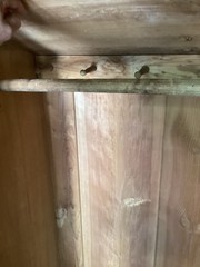 Antique Pine Two Door Wardrobe Cabinet With Removable Shelf & Bar Has Rack