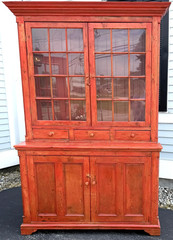 English One Piece Pine Step Back Cupboard in Red Wash