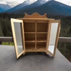 VINTAGE WOODEN HANDMADE SMALL CURIO CABINET WITH GLASS DOORS 18” TALL
