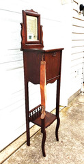 RARE TURN OF THE CENTURY VICTORIAN OAK SHAVING STAND W/ BEVELED MIRROR, KEY…
