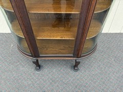 67217 Antique Victorian Oak Bow Glass Curio China Cabinet