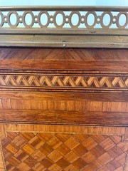 Exquisite Louis XVI-Style Marquetry Cabinet with Brass Gallery and Marble Top