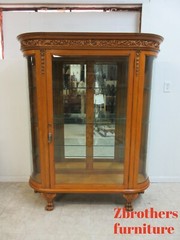 Custom Antique Tiger Oak Curved Glass Curio Cabinet Display Hutch China