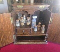 Solid Wood Antique Apothecary Cabinet Box Portable Medicine Chest Glass Bottles