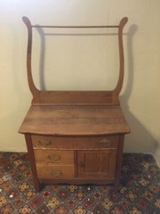 Antique Oak Wash Stand w/ Towel Rack