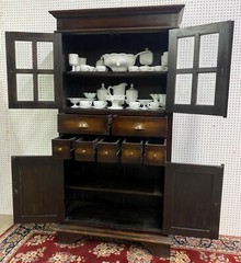Antique Style Country French Bevel Glass Solid Wood Bookcase Kitchen Cabinet