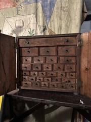 1940s Cabinet Apothecary Industrial Card Catalog Multi Drawer Folk Art Hardware