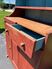 Antique Primitive Red Painted Step Back Cupboard Cabinet Kitchen Hutch Farmhouse
