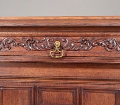 French Antique Renaissance Revival Solid Oak Wood Bar Cabinet with Carvings