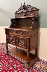 Antique French Renaissance Revival Hunt Buffet Server Sideboard Dark Oak 19C