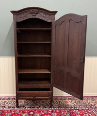 Antique French Louis XV Style Armoire Cupboard Linen Cabinet Bonnetiere Oak