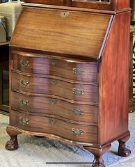 Antique Mahogany Chippendale Drop Front Secretary Desk 4 Serpentine Drawers Key