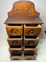 Antique Primitive 8 Drawer Oak Wall Cabinet Farmhouse Apothecary Storage