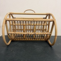 Vintage Pretzel End Cane And Rattan Magazine Rack 1960s 47 X 35 X 45cm