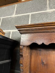 antique Georgian chippendale oak pewter cupboard cabinet 2pc fluted