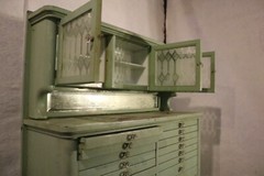 Antique 19th Century Cabinet Light Green Marble-Based Etched Glass Lockable Door