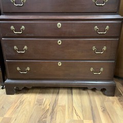 VTG 1950s Link Taylor Hand Carved Solid Mahogany Wood 9 Drawer Chest On Chest
