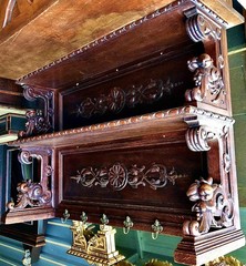 Antique Carved Walnut Hunt Hutch Wall Shelf Cupboard or Coat Rack 48×32″