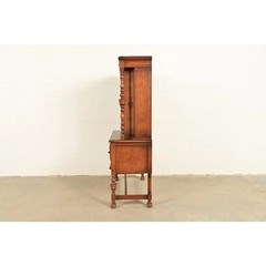 Antique English Jacobean Carved Oak Bar Cabinet, Circa 1920s