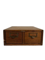 Antique Globe Oak 2 Drawer Library Card Catalog Index File Cabinet