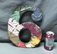 Decorative Salvage Tin Ceiling 12″ Patchwork Metal VTG Number 6 Old 297-25B