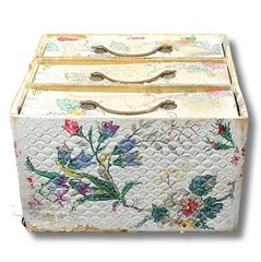 MID-CENTURY Floral 3-Drawer Sewing Set Kit: CONTENTS FULL Boudoir Shabby Country