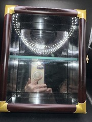 VTG Display Mirrored Wood Brass Glass Shelf Display Curio Knick Knack Cabinet