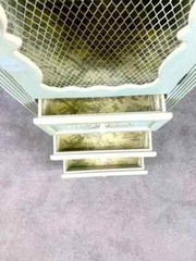 French Provincial Style Mid-Century Distressed Green Cabinet with Three Drawers
